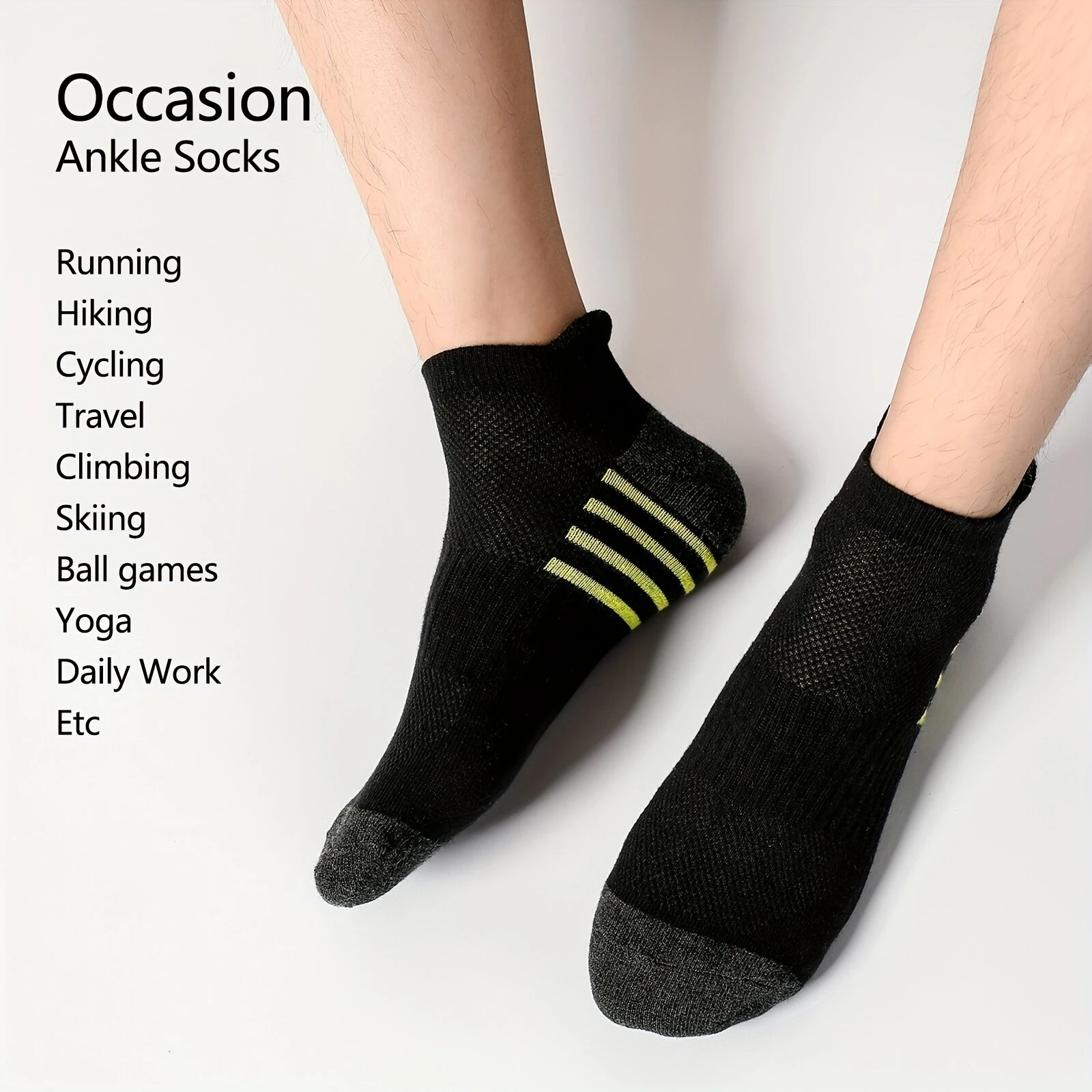 (image for) 12 Pairs Men's Stripe Ankle Socks Casual Breathable Mesh Soft Comfortable Low Cut Elastic Fitness Sports Short Sock