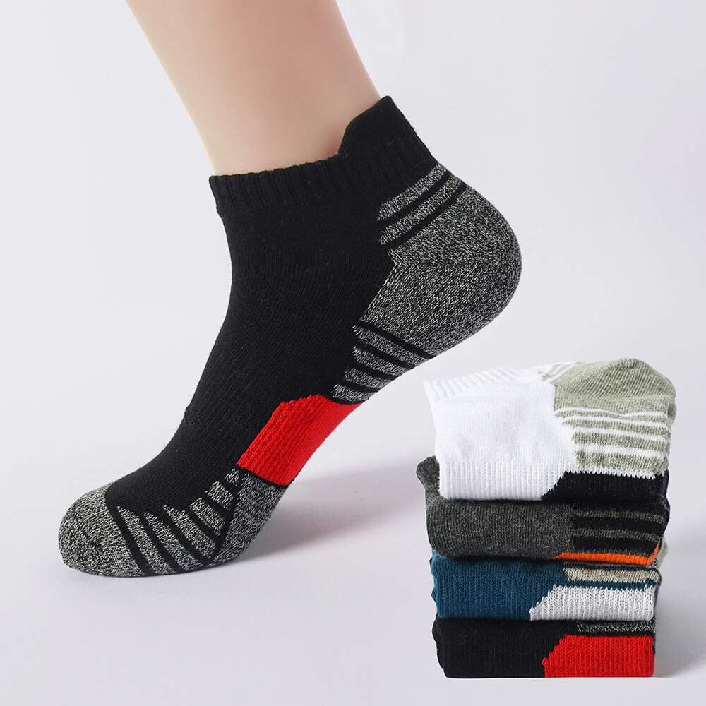 (image for) 5 Pairs Men's Cotton Breathable Athletic Short Socks, Men's Low Cut Sweat-Wicking Ankle Socks, High Quality Casual Soft Summer Sports Socks