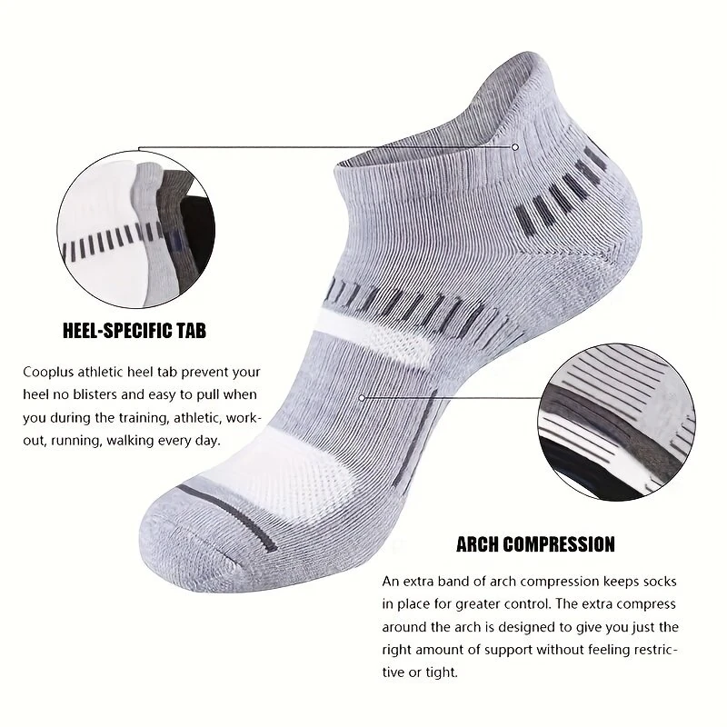 (image for) 6 Pairs Men's Cotton Sports Ankle Socks Anti Odor Sweat Absorbent Breathable Outdoor Cycling Travel Athletic Short Socks Comfortable
