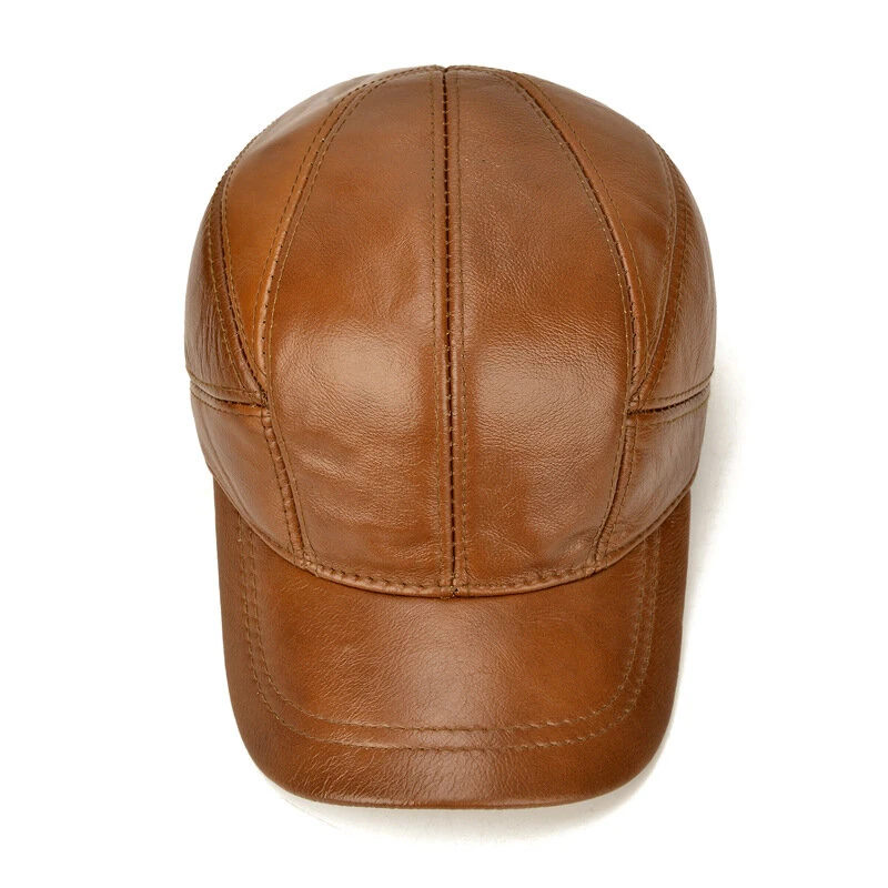 (image for) Collrown Mens Genuine Leather Baseball Cap with Hidden Earmuff for Fall Winter Outdoor Casual Warm Cow Leather Hat