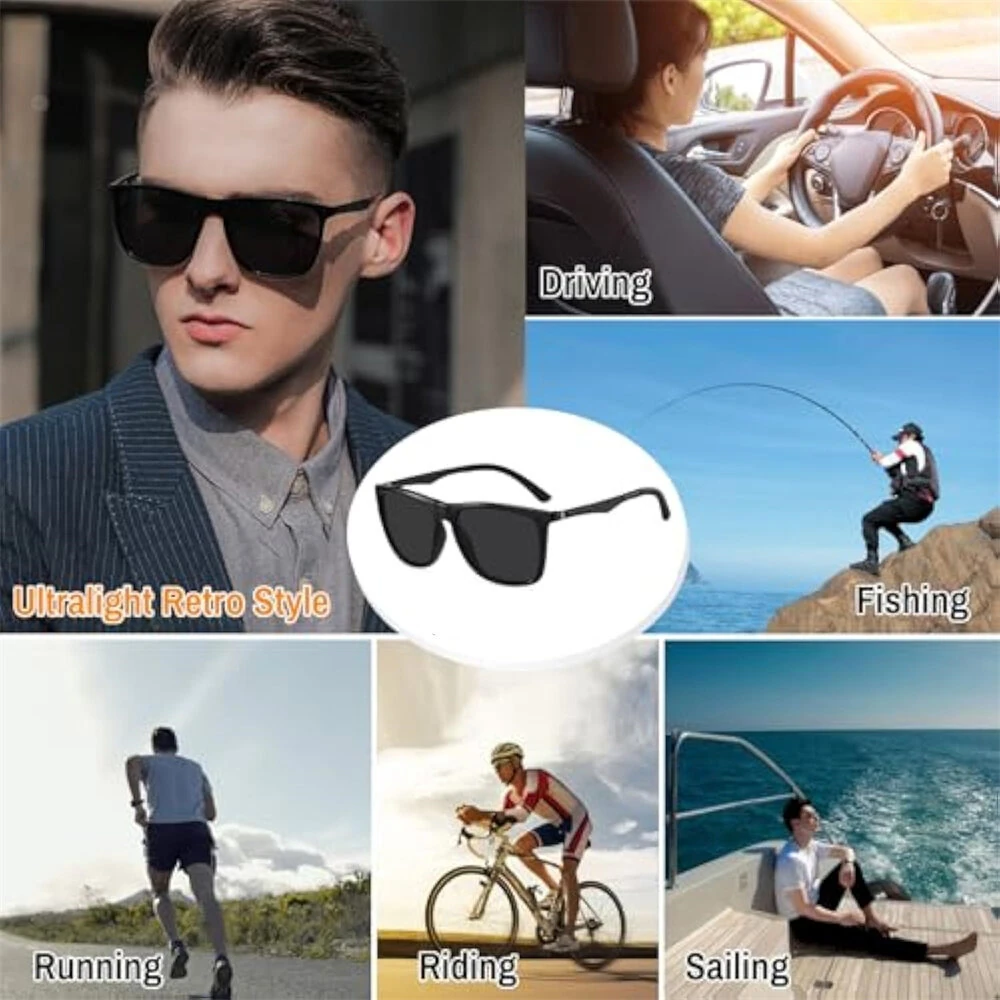 (image for) Fashion Black Square TAC Polarized Sunglasses UV400 Protection Sun Eyewear Glasses for Outdoor Cycling Driving Travel Fishing