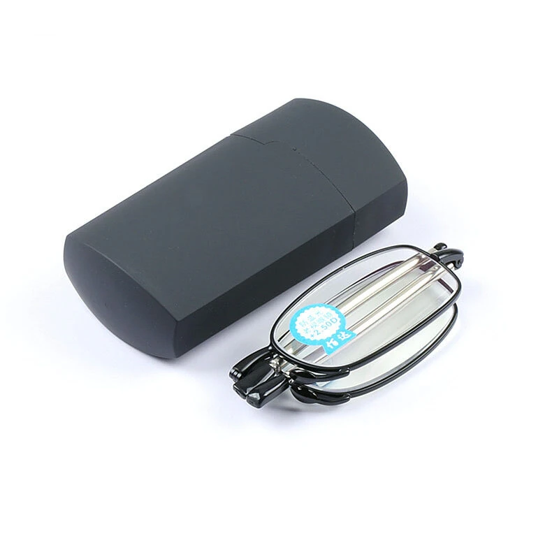 (image for) Foldable Reading Glasses Men Women Metal Frame Blue Light Resistant EyeGlasses with Bag Prescription Eyewear +1.5 To +3.5