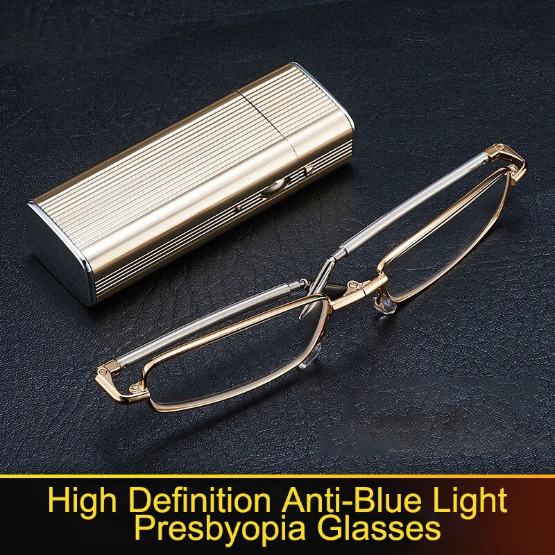 (image for) Folding Stretching Presbyopia Glasses Portable Anti Blue Light Reading Glasses Ultra-light Anti-fatigue Presbyopia Glasses Lighter Case