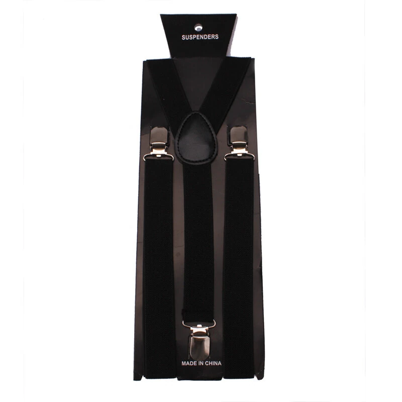 (image for) Mens Classic Black Suspenders Elastic Y-Back Adjustable Braces with 3 Metal Clips