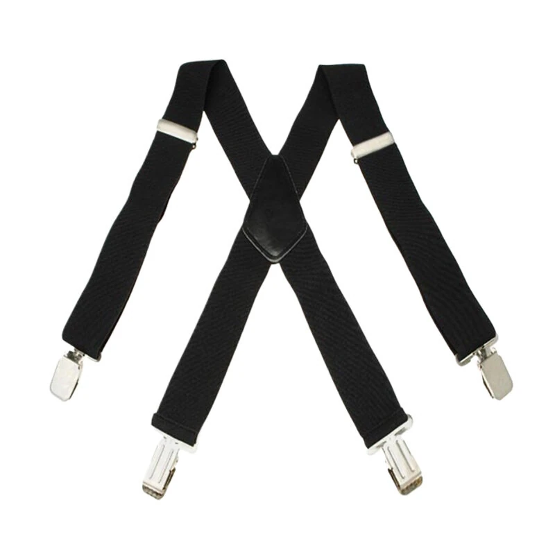 (image for) Men's Suspenders With 5cm Widened And Comfortable Elastic Straps, Adjustable 4 Clips For Trousers, Classic Black Suspenders Elastic X-Back